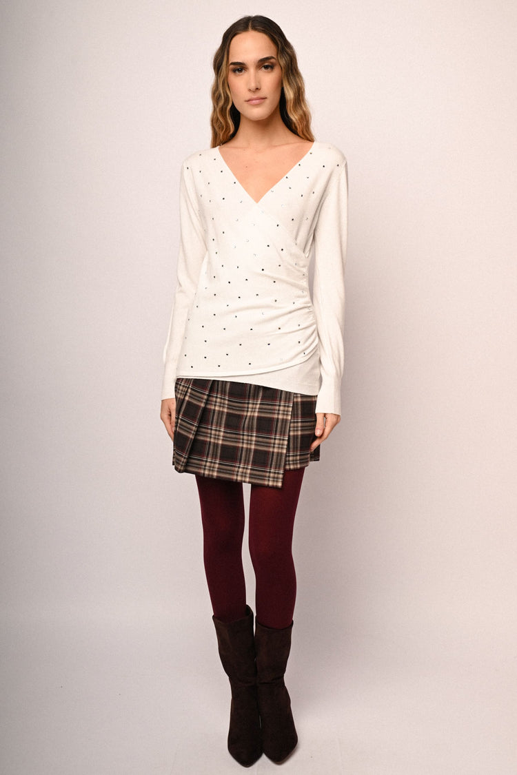 Pull incrociato con decorazione strass