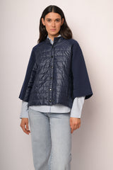 Giacca bimateriale in nylon e maglia blu navy