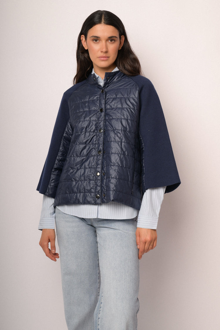 Giacca bimateriale in nylon e maglia blu navy