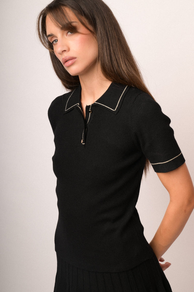 Polo in maglia a costine con profili lurex
