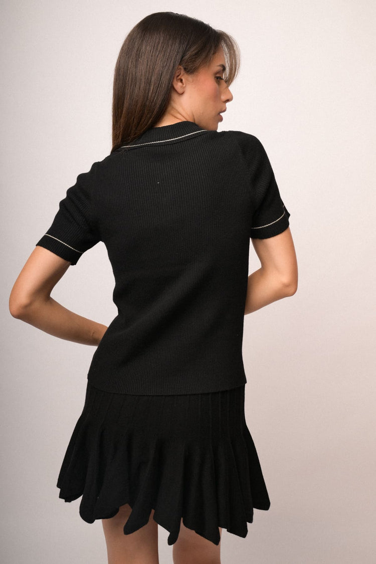 Polo in maglia a costine con profili lurex