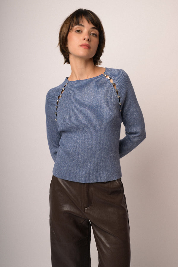Maglia buchi con bottoni lurex