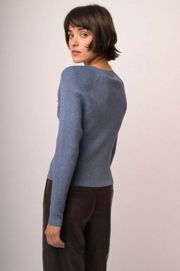 Maglia buchi con bottoni lurex