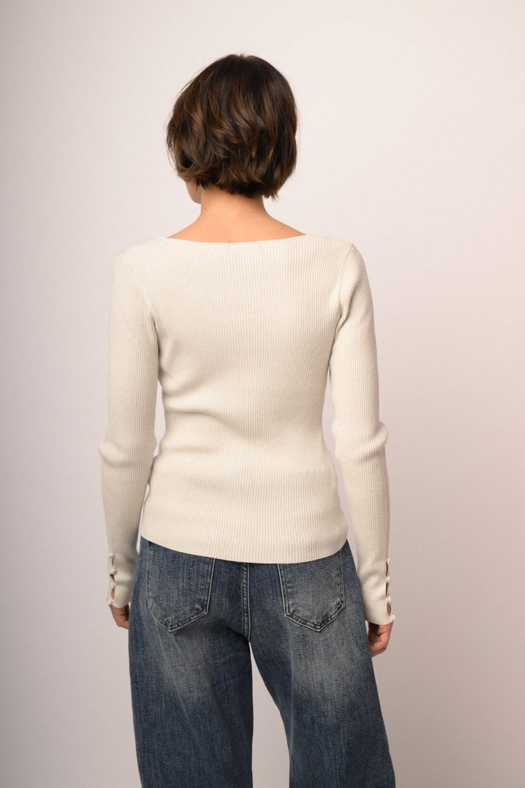 Pull in maglia lurex a costine avorio