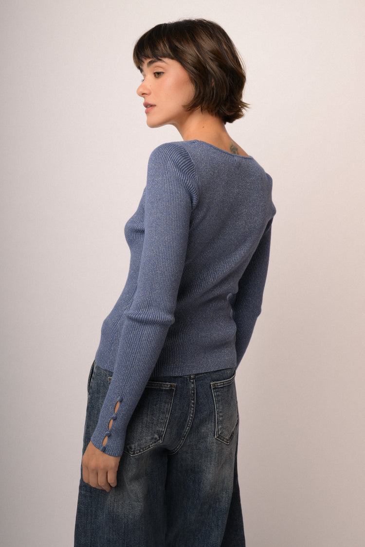 Pull in maglia lurex a costine carta da zucchero