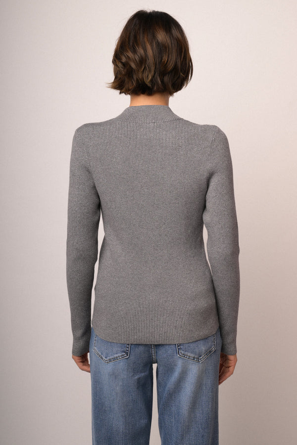 Cardigan in maglia lurex grigia con zip