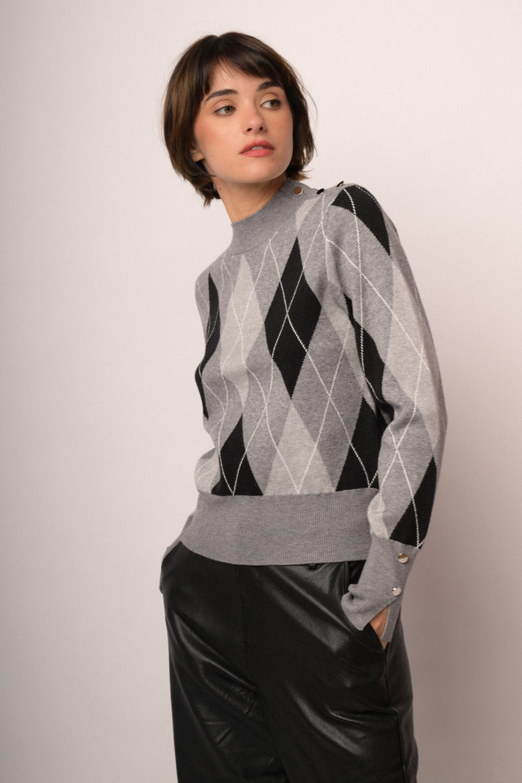 Lupetto con motivo a rombi grigio/multicolor