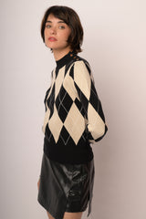 Lupetto con motivo a rombi beige/multicolor