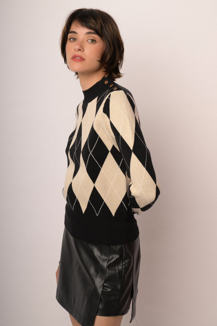 Lupetto con motivo a rombi beige/multicolor