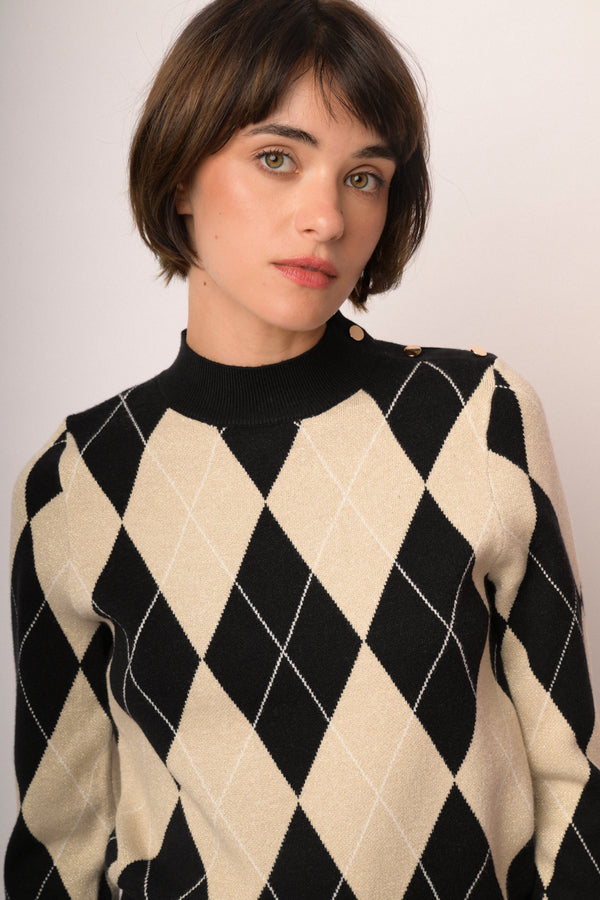 Lupetto con motivo a rombi beige/multicolor