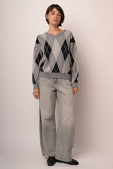 Pull in maglia a rombi grigio/multicolor