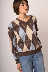 Pull in maglia a rombi multicolor