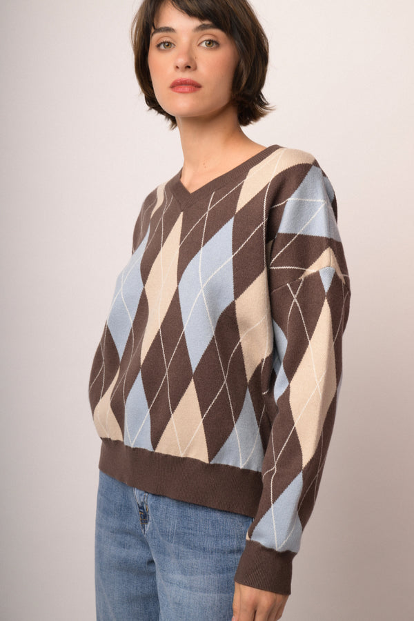 Pull in maglia a rombi multicolor