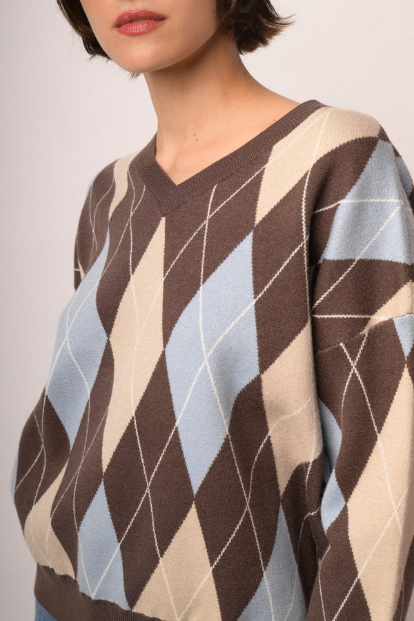 Pull in maglia a rombi multicolor