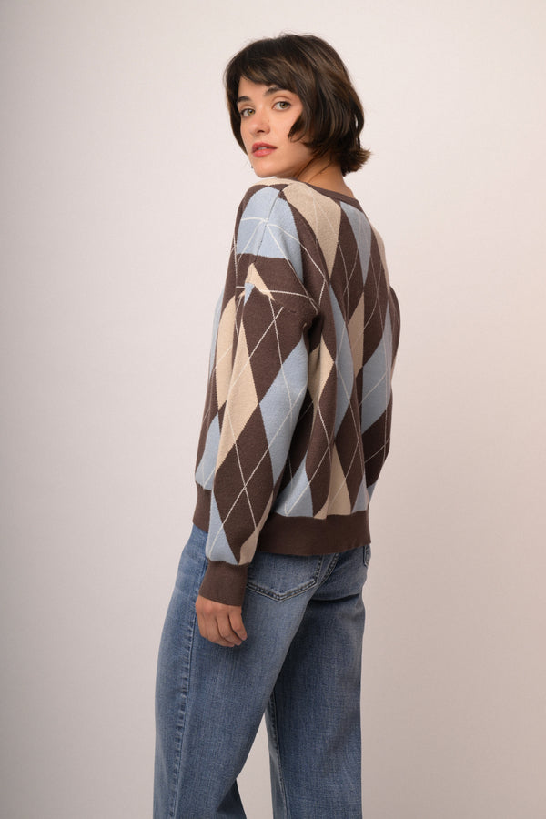 Pull in maglia a rombi multicolor