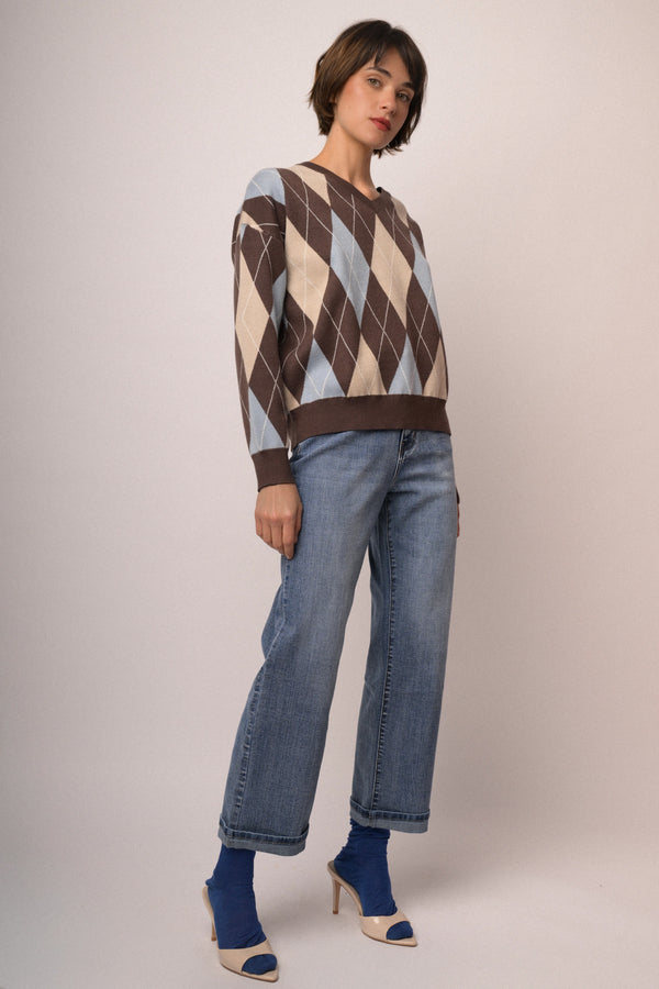 Pull in maglia a rombi multicolor