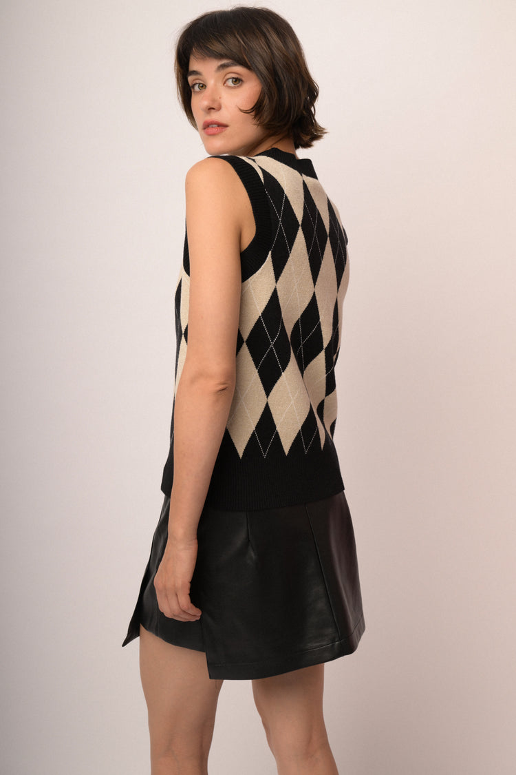 Top in maglia lurex a rombi beige/multicolor