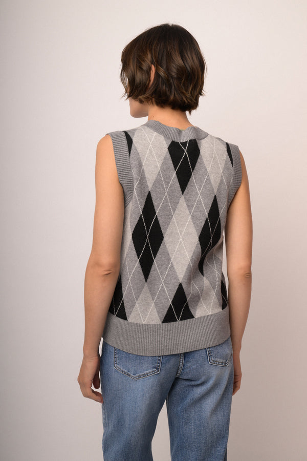 Top in maglia lurex a rombi grigio/multicolor