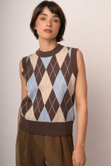 Top in maglia a rombi multicolor
