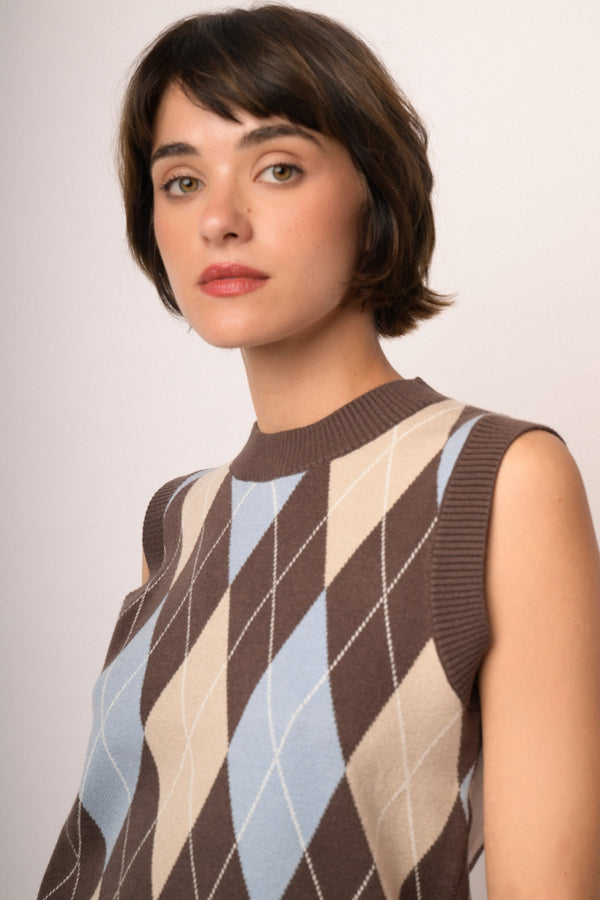 Top in maglia a rombi multicolor