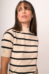 Lupetto in maglia lurex a righe avorio/nero