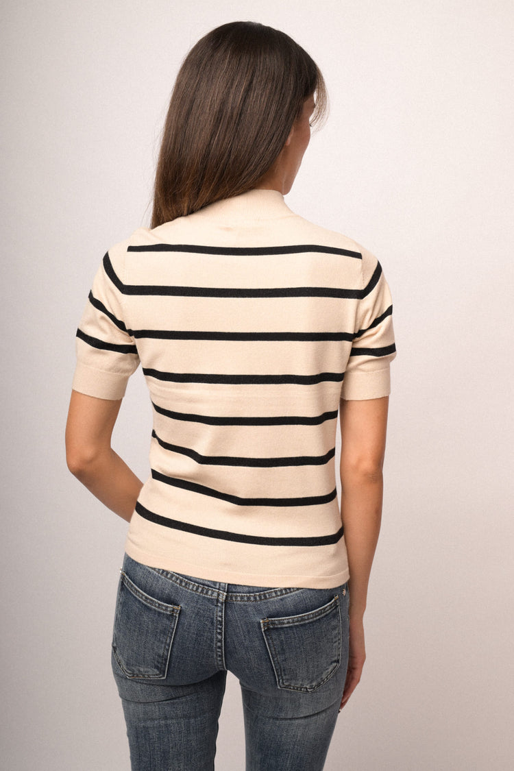 Lupetto in maglia lurex a righe avorio/nero