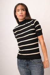 Lupetto in maglia lurex a righe nero/avorio