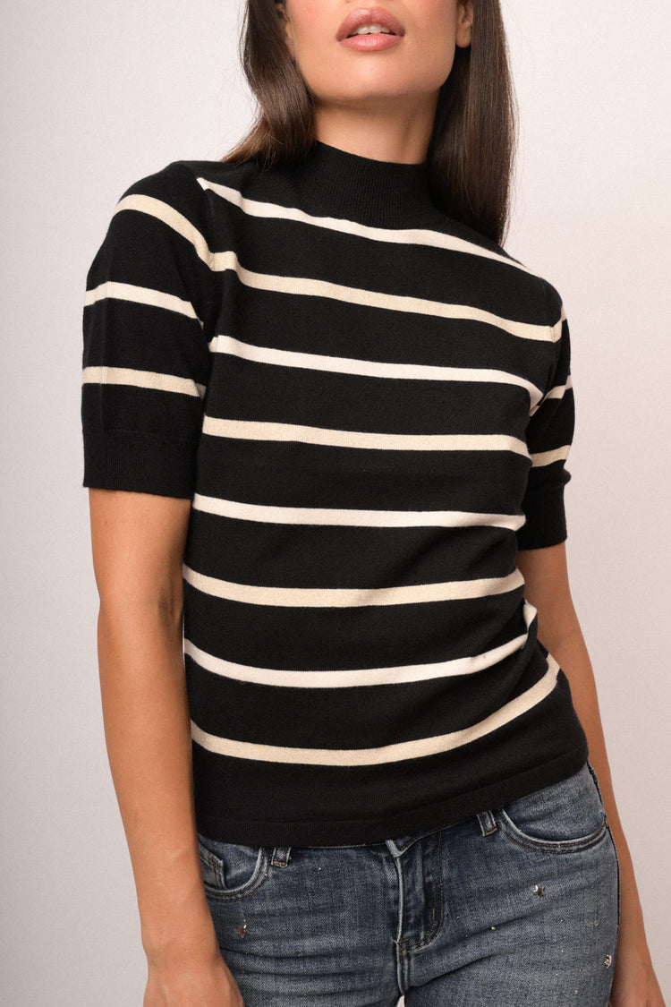Lupetto in maglia lurex a righe nero/avorio