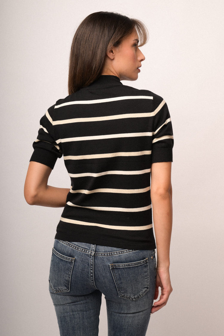 Lupetto in maglia lurex a righe nero/avorio