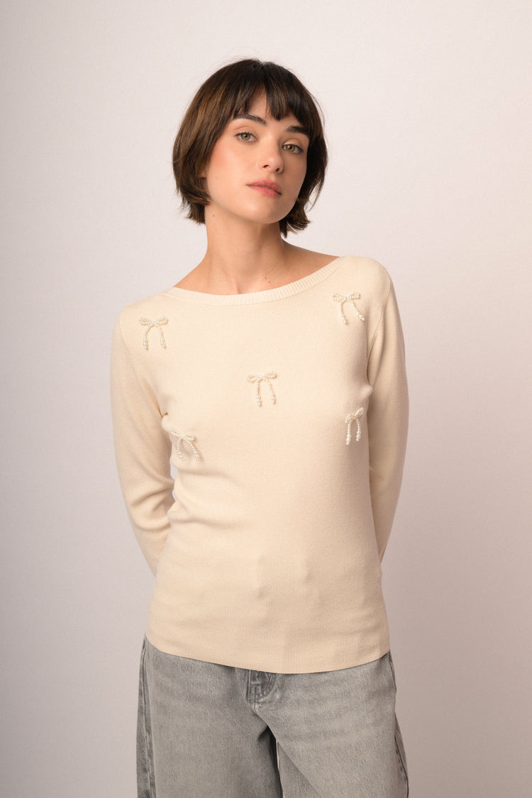 Maglia shiffer con fiocchi perline
