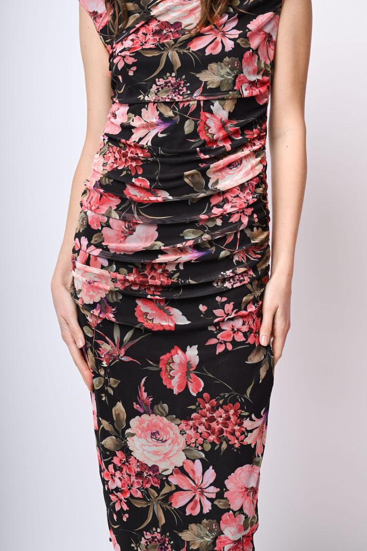 Abito midi in tulle a stampa floreale