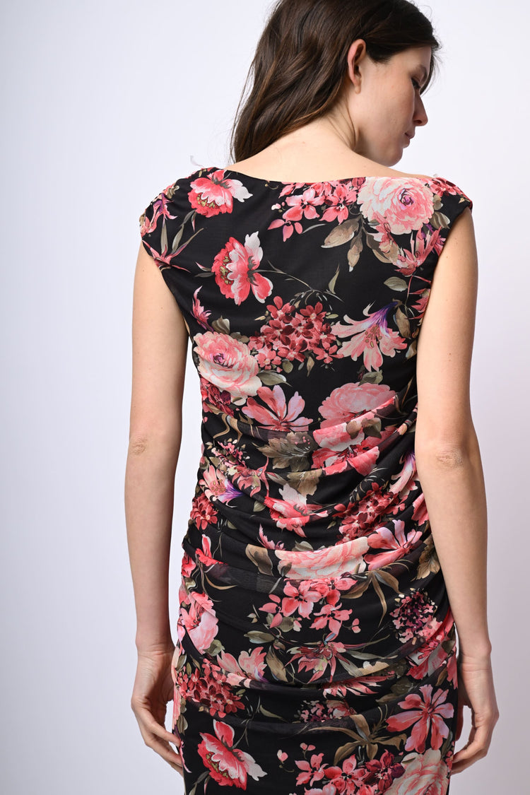 Abito midi in tulle a stampa floreale