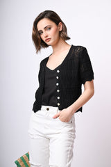 Cardigan crochet a maniche corte