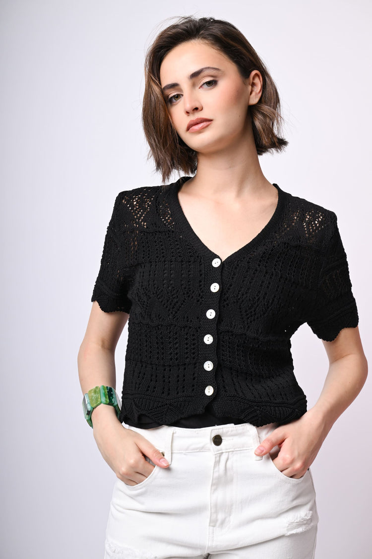 Cardigan crochet a maniche corte