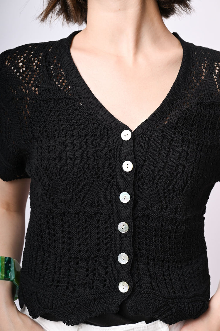 Cardigan crochet a maniche corte