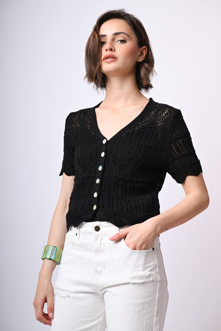 Cardigan crochet a maniche corte