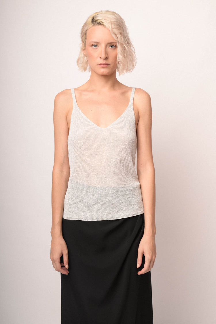 Top in maglia lurex bianca