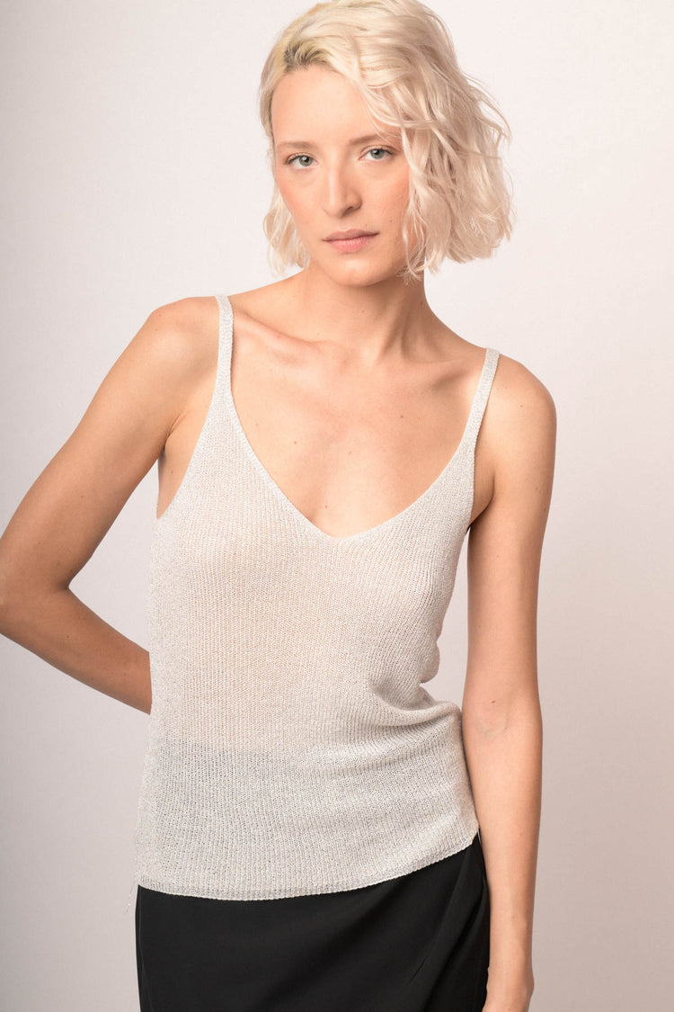 Top in maglia lurex bianca