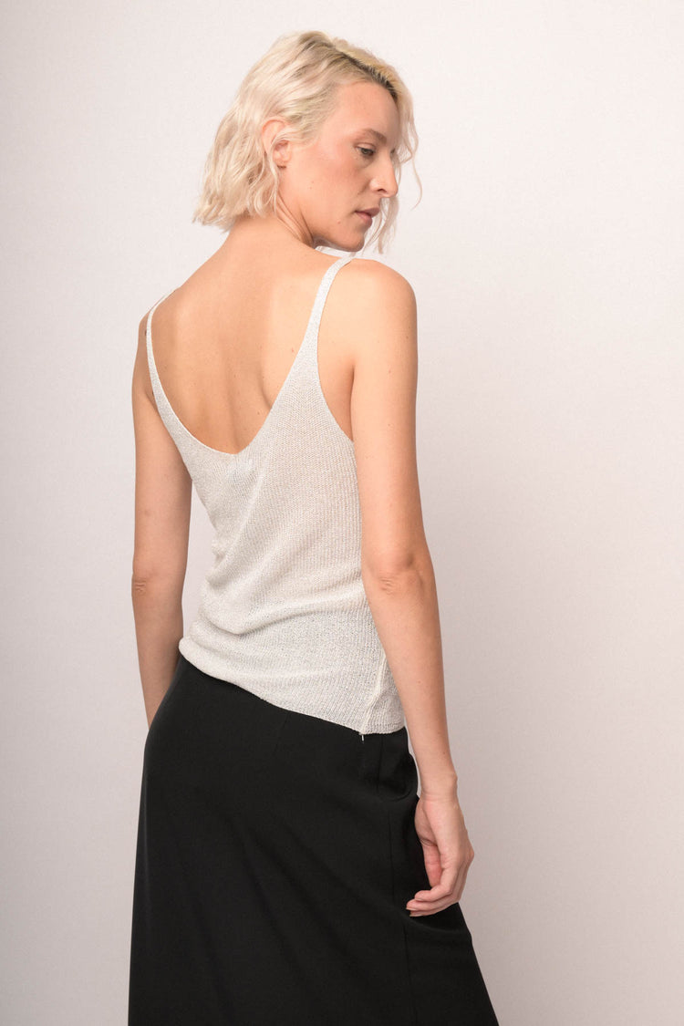 Top in maglia lurex bianca