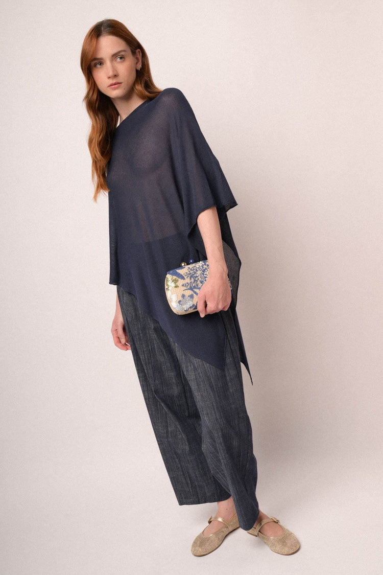 Mantella poncho blu in viscosa