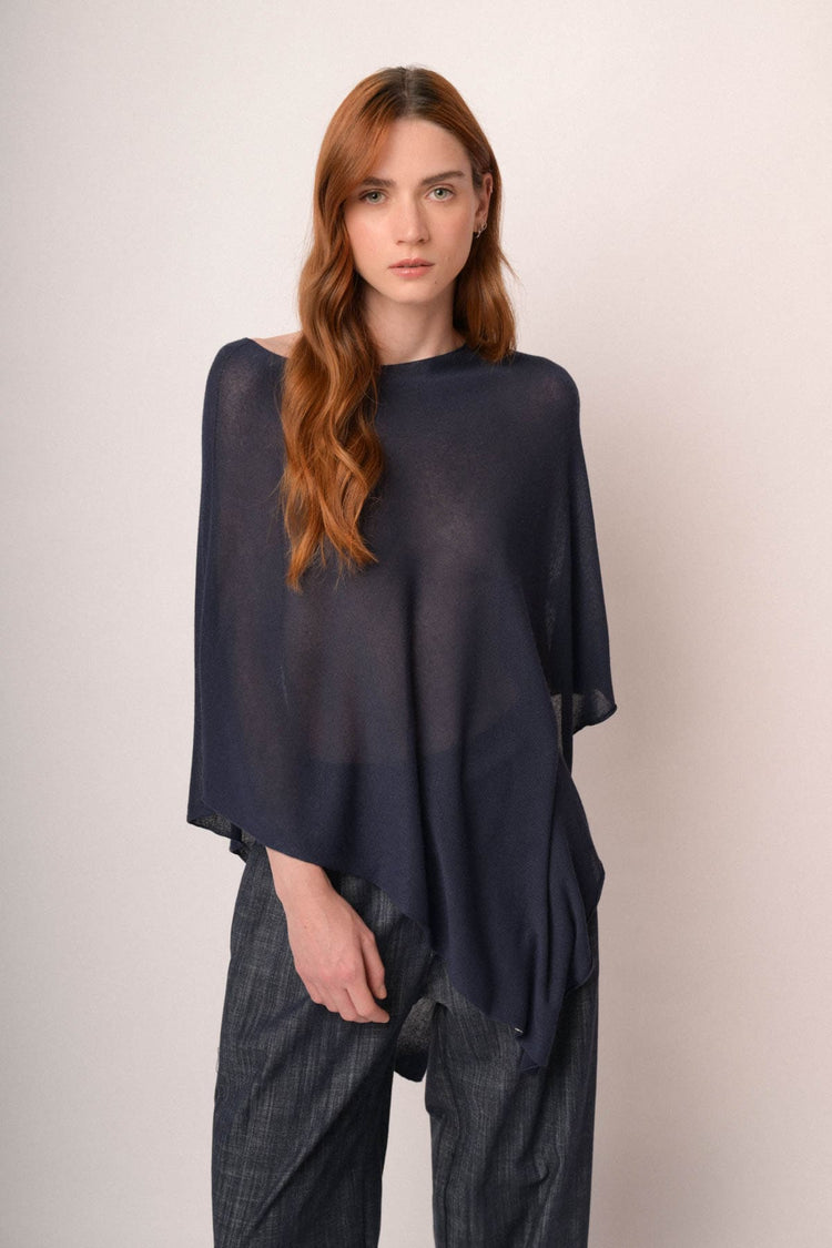 Mantella poncho blu in viscosa
