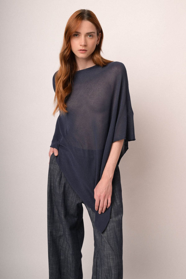 Mantella poncho blu in viscosa