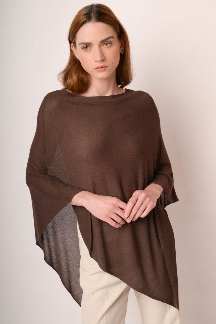 Mantella poncho marrone in viscosa