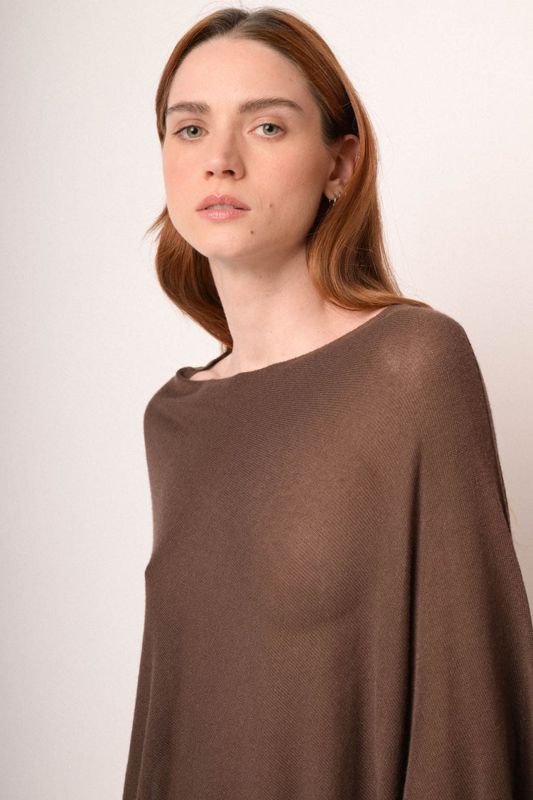 Mantella poncho marrone in viscosa