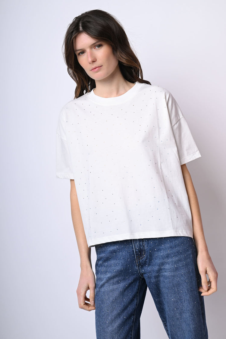 T-shirt in cotone con strass