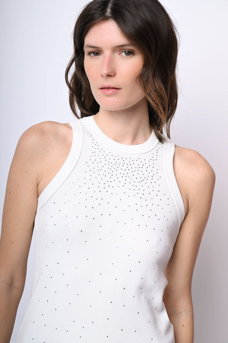 Canotta in cotone con strass