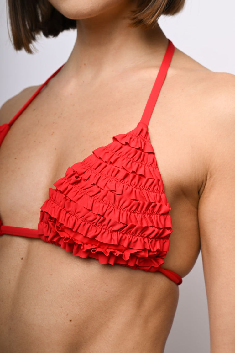 Top per bikini a triangolo con rouches