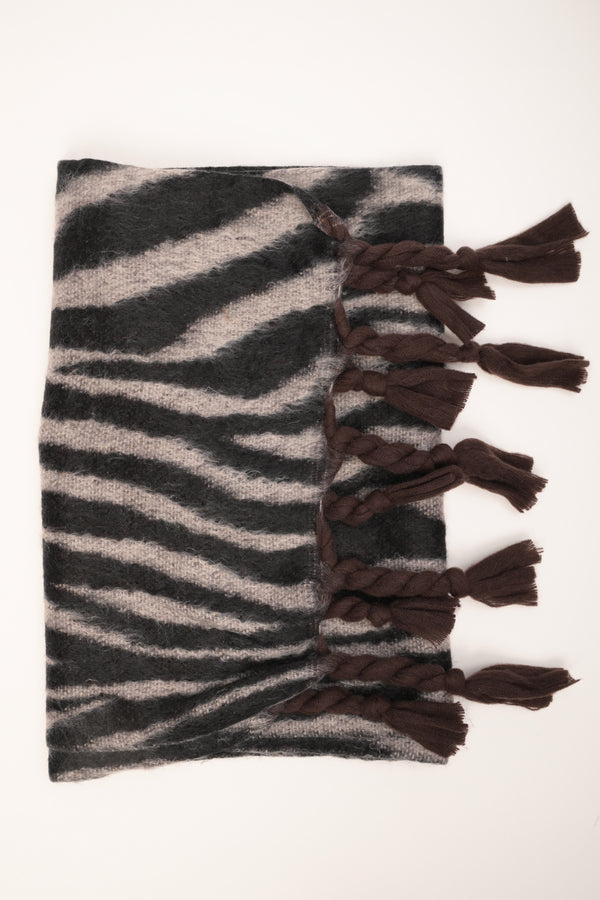 Sciarpa con motivo zebrato beige/nero