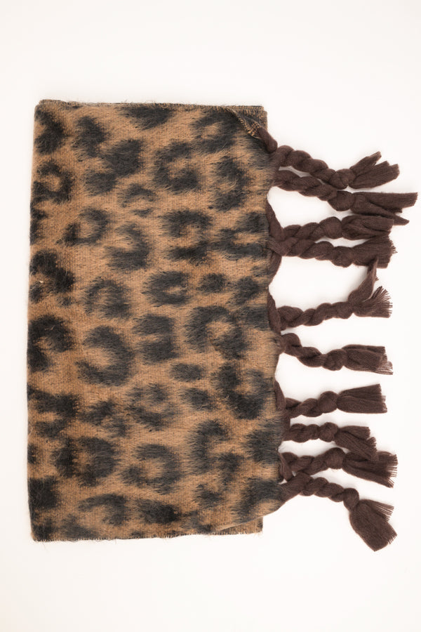 Sciarpa con motivo leopardato beige/nero