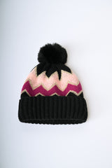 Berretto a motivo zig-zag con pompon